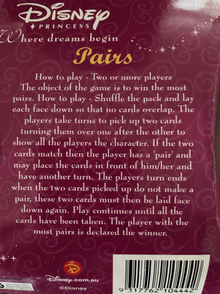 Disney Princess Pairs Card Game