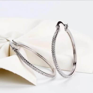 Earrings Sterling Silver Zirconia Hoop