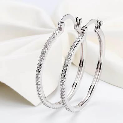 Earrings Sterling Silver Zirconia Hoop