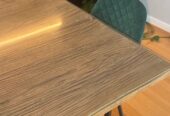 Solid timber dining table with custom made glass and 6 dining chairs