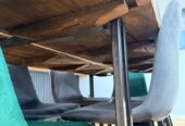 Solid timber dining table with custom made glass and 6 dining chairs