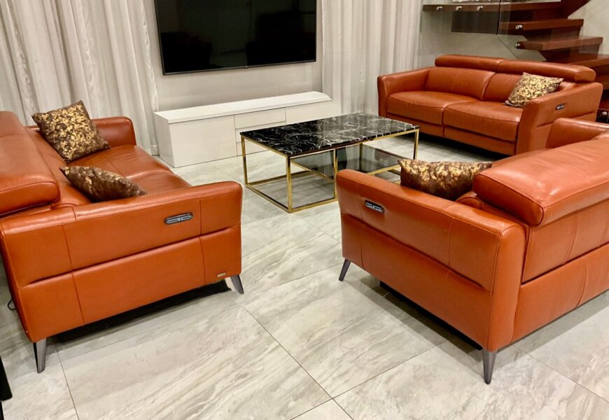 Electric Modern Leather Recliner Sofas x 3 Sofas